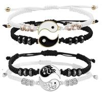 Twinice Yin Yan Pulsera de cuerda ajustable de 4 piezas de pulseras a juego de cordón ajustable ajusta el tamaño de la pulsera, hecha a mano con cuerda, pulsera para mujer, hombre, adolescente