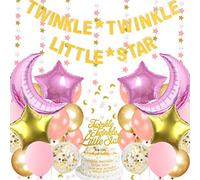 Twinkle Twinkle Little Star - Baby Shower o decoraciones de fiesta de cumpleaños para niña, luna y globos de estrellas Bouquet Paper Garland Confetti Pink and Gold para Little Princess Party Supplies