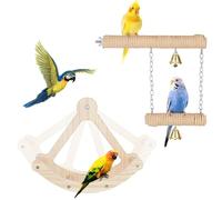 twinklemon 2 piezas de juguetes interactivos para pájaros balancines y | Rueda de ejercicio de madera para periquitos, perca oscilante con campanas, accesorios para jaula de pájaros