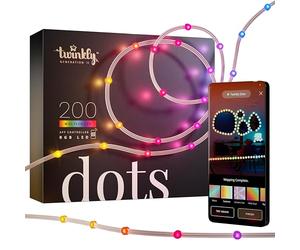 Twinkly Puntos - Red de luz LED flexible con 200 diodos emisores RGB - Iluminación para interiores y exteriores - Cable transparente, controlado por aplicaciones, 10m