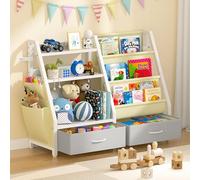 Twinkoo Kids Bookshelf and Toy Organizer, Sturdy 3 Tier Kids Bookcase, Sling Bookshelf and 2 Toy Bins, Toddler Montessori Book Shelf with Toy Storage Organizer for Children Room, Playroom, Nursery