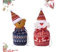 Twinktle Christmas Knitted Doll Gift Bags, 2026 New 3D Doll Santa, Reindeer, Bear & Snowman Drawstring Gift Bags, for Holiday Gifts Wrapping/Candy&Apples (#4)