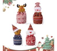 Twinktle Christmas Knitted Doll Gifts Bags, 2026 New 3D Doll Santa, Reindeer, Bear & Snowman Drawstring Gifts Bags, Reusable for Holiday, Party Wrapping, Candy & Apples(4PCS)
