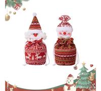 Twinktle Christmas Knitted Doll Gifts Bags, 2026 New 3D Doll Santa, Reindeer, Bear & Snowman Drawstring Gifts Bags, Reusable for Holiday, Party Wrapping, Candy & Apples(2pcsD)