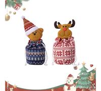 Twinktle Christmas Knitted Doll Gifts Bags, 2026 New 3D Doll Santa, Reindeer, Bear & Snowman Drawstring Gifts Bags, Reusable for Holiday, Party Wrapping, Candy & Apples(2pcsC)