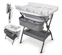 Twinly Bubbly - Bañera Cambiador Plegable para Bebé 2 en 1 - Altura Regulable Ergonómica, Bañera Extraíble para Playa y Viajes, Soporte Estable con Desagüe, Ideal para Baños Pequeños (Gris)