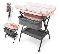 Twinly Bubbly Bañera Cambiador Plegable para Bebé 2 en 1 Ergonómica, Rosa | Altura Regulable, Bañera Extraíble, Desagüe Integrado, Ideal para Baños Pequeños, Incluye Accesorios