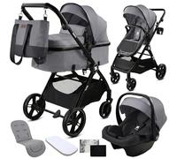 Twinly Carrito de Bebe 3 en 1 - Carro Bebe 3 Piezas Convertible con Grupo 0 (i-Size), Capazo y Silla de Paseo - FABULY - Plegable y Ligero con Bolso, Plástico Lluvia y saco - (Gris)