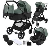 Twinly Carrito de Bebe 3 en 1 - Carro Bebe 3 Piezas Convertible con Grupo 0 (i-Size), Capazo y Silla de Paseo - FABULY - Plegable y Ligero con Bolso, Plástico Lluvia y saco - (Verde)