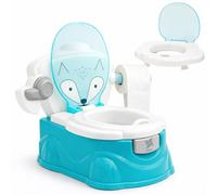 Twinly Foxy - Orinal Bebé 3 en 1 - Orinales Infantiles con Tapa - Inodoro WC Niños con Reductor de Váter Extraíble, Portarrollos y Vaso Interior de Fácil Limpieza (Azul)