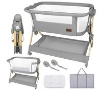 Twinly - Minicuna Colecho Bebé Comfortly con Ruedas | Plegado Rápido, Altura Ajustable 5 Niveles, Cuna Viaje Transpirable 0+ Meses hasta 9 kg, Bolsa Transporte, Colchón - Sin Montaje (Wood)