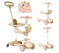 Twinly - Patinete Evolutivo 3 en 1 DINLY con Asiento y Manillar Ajustable | Triciclo, Correpasillos y Scooter LED Infantil, Bici de Equilibrio, Casco Incluido, 1-6 Años, hasta 30 kg (Rosa)