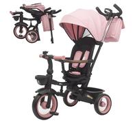 Twinly Triciclo Evolutivo Bebé Plegable 1-5 Años con Asiento Reclinable y Reversible - Acompaña el crecimiento del bebé, Freno y cinturón seguro de 5 puntos y barra de protección SAMI (Pink)