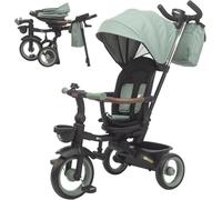 Twinly Triciclo Evolutivo Bebé Plegable Sami, Verde Oscuro | Asiento Reversible 360° , Respaldo Reclinable, Cinturón de 5 Puntos, Capota UPF50+, Plegado Compacto