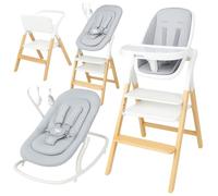Twinly - Trona Evolutiva Bebé Set con hamaca 5 en 1 Multifunción Alaia: Hamaquita, Torre de Aprendizaje, Silla - desde Nacimiento 0m+ -Plegable y Ergonómica Madera Haya - Arnés con protector