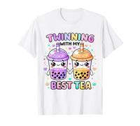 Twinning with My Best Tea Lindo Kawaii Boba Bebida para Amigos Camiseta