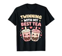 Twinning with My Best Tea Lindo Kawaii Boba Bebida para Amigos Camiseta