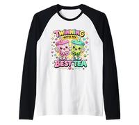 Twinning with My Best Tea Lindo Kawaii Boba Bebida para Amigos Camiseta Manga Raglan