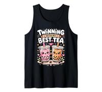 Twinning with My Best Tea Lindo Kawaii Boba Bebida para Amigos Camiseta sin Mangas