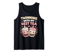 Twinning with My Best Tea Lindo Kawaii Boba Bebida para Amigos Camiseta sin Mangas