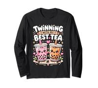 Twinning with My Best Tea Lindo Kawaii Boba Bebida para Amigos Manga Larga