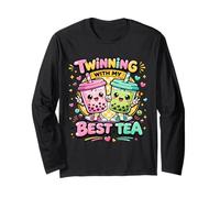 Twinning with My Best Tea Lindo Kawaii Boba Bebida para Amigos Manga Larga