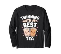 Twinning with My Best Tea Lindo Kawaii Boba Bebida para Amigos Manga Larga