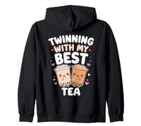Twinning with My Best Tea Lindo Kawaii Boba Bebida para Amigos Sudadera con Capucha