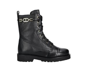 Twinset - Botas de Combate de Cuero con Cadena y Oval T - Shoes - Mujer - Negro - 39 EU -