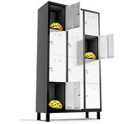 TwinThink Taquillas Vestuario 180 x 97 x 40 cm Taquillas Metalicas de 12 Puertas Taquilla Metalica con Llave Taquillas Vestuario Metalicas (Blanco/Negro)