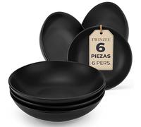 Twinzee - Colección Ebony - Set de 6 platos hondos, 6 Personas - Juego de Vajillas Completas de Gres, Aptos Lavavajillas y Microondas - Elegantes Platos Negro