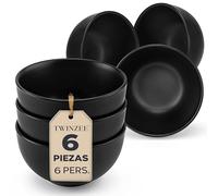 Twinzee Juego de 6 Tazones para Cereal, 6 Personas - Juego de Vajillas Completas de Gres, Aptos Microondas - Elegantes Platos Negro - Colección Ebony