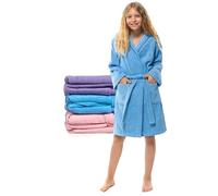 Twinzen Bata Adolescente con Capucha para Niño y Niña, 100% Oeko Tex, Invierno 15-16 Años Azul - Tejido Esponja Batín de Baño Ultra Suave y Absorbente