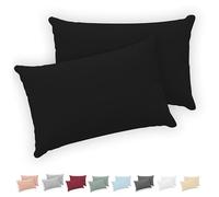 Twinzen® Funda Almohada 40x60 (Juego de 2) - Negro - 100% Algodon Jersey - Funda de Almohada Algodon - Funda Cojin para Cama - Protector de Almohada con Cremallera