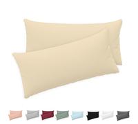 Twinzen® Funda Almohada 40x80 (Juego de 2) - Beige - 100% Algodon Jersey - Funda de Almohada Algodon - Funda Cojin para Cama - Protector de Almohada con Cremallera