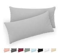 Twinzen® Funda Almohada 50x80 (Juego de 2) - Gris - 100% Algodon Jersey - Funda de Almohada Algodon - Funda Cojin para Cama - Protector de Almohada con Cremallera