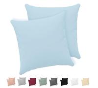 Twinzen® Funda Almohada 80x80 (Juego de 2) - Azul - 100% Algodon Jersey - Funda de Almohada Algodon - Funda Cojin para Cama - Protector de Almohada con Cremallera