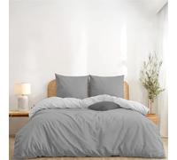 Twinzen Funda Nordica 200x200 cm Reversible Gris Claro/Blanco, con 2 Fundas de Almohada de 65x65 cm - Fundas Nordicas Microfibra - Oeko-Tex