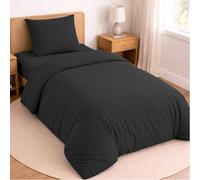 Twinzen Juego de Cama de 3 Piezas para Cama 90 - Funda Nordica 140x190 cm, Sabana Bajera 90x190 cm y 1 Funda de Almohada 65x65 cm - Microfibra Cepillada, Oeko-Tex - Negro