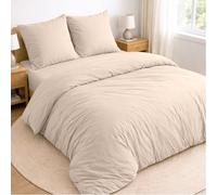 Twinzen Juego de Cama de 4 Piezas para Cama 135 - Funda Nordica 220x240 cm, Sabana Bajera 140x190 cm y 2 Fundas de Almohada 65x65 cm - Microfibra cepillada, Oeko-Tex - Beige