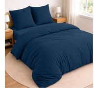Twinzen Juego de Cama de 4 Piezas para Cama 135 - Funda Nordica 220x240 cm, Sabana Bajera 160 x 200 cm y 2 Fundas de Almohada 65x65 cm - Microfibra cepillada, Oeko-Tex - Azul Oscuro