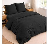 Twinzen Juego de Cama de 4 Piezas para Cama 135 - Funda Nordica 240x260 cm, Sabana Bajera 180x200 cm y 2 Fundas de Almohada 65x65 cm - Microfibra cepillada, Oeko-Tex - Negro