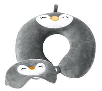 twirush Cojín de viaje con forma de U, con forma de pingüino, cojín cervical para adultos, cojín cervical para niños, con bonito antifaz para dormir, para coche, tren, oficina o hogar (gris