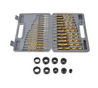 Twist Drill Bit Set Ti Coated HSS, Hex Shank Drill Bits with Auto - Centering Design and Limit Rings for Wood Metal Plastic, 29 - Piece 1/4 Inch Impact Drill Bit Set with Storage B