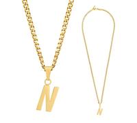 TWISTED PENDANT Collar con inicial del alfabeto para mujeres y hombres, 3 mm de grosor y cadena cubana de 55,8 cm de largo, acero inoxidable, plata y cadena chapada en oro de 18 quilates, Acero