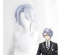 Twisted-Wonderland Azul Pelucas de Cosplay Azul claro Corto Pelo sintético resistente al calor Pelucas Disfraz de Anime Juego de roles Peluca