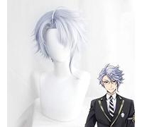 Twisted-Wonderland Azul Pelucas de Cosplay Azul claro Corto Pelo sintético resistente al calor Pelucas Disfraz de Anime Juego de roles Peluca