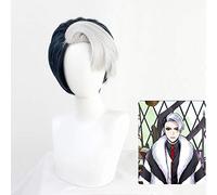 Twisted-Wonderland Divus Crewel Cosplay Pelucas Negro Gris Mezcla Corto Resistente al calor Pelo sintético Fiesta de Halloween Juego de roles Peluca