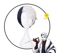Twisted Wonderland Divus Crewel Cosplay Short White and Black Wig + Wig Cap Synthetic Hair Halloween Party Props Men Women