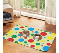 Twister - Tapete de alimentación con estampado de lunares para perros, gatos, mascotas, mantel de cuero absorbente de 60 x 40 cm, gato y perro